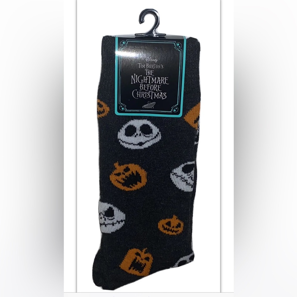 Nightmare Before Christmas Crew Socks 1Pair Men 6.5-12 Black Orange Jack Tim NEW